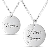 Mister Boncuk® CoiniChain - Halskette mit Gravur - aus rostfreiem Edelstahl - Kette Personalisiert mit Wunschgravur - Namenskette mit Geschenkbox (Silber)