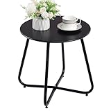 HollyHOME Beistelltisch Outdoor Balkontisch Klein Gartentisch Rund Beistelltisch Metall Wetterfest Loungetisch Outdoor Couchtisch für Patio Terrasse Wohnzimmer, Schwarz