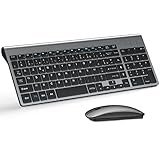 TopMate Set mit Tastatur und Maus, kabellos, ultradünn, 2,4 G, geräuscharm, kompakte Tastatur, 2400 dpi, volle Größe, mit Deckel, Batterien 2 AA und 2 AAA, für PC/Laptop/Windows/Mac, Grau, Schwarz
