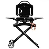 BBQ-Toro Tragbarer Tisch Gasgrill 2 Brenner mit Grilltisch | kompakter Tischgasgrill Tischgrill mit Piezo-Zündung für Balkon inklusive faltbarem Rollwagen für Grill | Gasgrill Camping und Outdoor