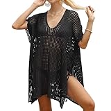 Gumyoss Strandkleid Damen Bikini Cover Up Strandkleider Strandkleid mit Trägern Sexy Hollow-Out Sommer Strandkleidung Damen Strand Bikini überwurf Einheitsgröße Schwarz