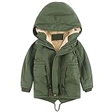 linboo Kinder Winterjacke Jungen Mädchen Warm Gefütterte Blouson Hoodie Dicke Mantel Parka Baby Wintermäntel, Grün, 128(Etikettengröße: 130)