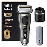Braun Series 9 Pro+ Elektrorasierer mit 5 Pro Rasierelementen, Rasierer Herren Elektrisch, Langhaarschneider, Reinigungsstation, Ladeetui PowerCase, Made in Germany, 9575cc, grau