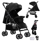 Magic ZC Ultraleichter Kinderwagen mit nur 4,6 kg, Buggy mit Verstellbarer Liegeposition, Kompakter, Tragbarer, Reisebuggy für Babys bis 15 kg, Zusammenklappbarer Kinderbuggy mit Zubehör (A8 Black)