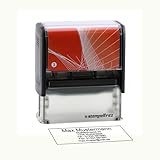 Personalisierter Stempel stempelfritz Gr.3 direkt hier Erstellen – selbstfärbender Firmenstempel, Adressstempel, Namensstempel oder Lehrerstempel – Gehäuse Schwarz-Rot, 58x22mm, max. 6 Zeilen