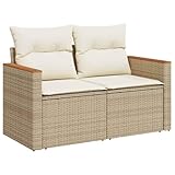 vidaXL Gartensofa mit Kissen 2-Sitzer, Sofa mit Staufach unter Sitzfläche, Terrassensofa mit abnehmbarem waschbarem Bezug, Gartenmöbel Terrassenmöbel, Beige Poly Rattan