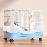 Kaninchenkäfig Indoor auf Rädern, Meerschweinchenkäfig mit Plattform, Rampe, Seitenspritzschutz, für Kleintiere, leicht zu reinigen und zusammenzubauen