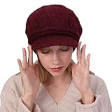 BriskyM Strickmütze plus Samt, warme Blätter, Kaninchen, Wolle, Mütze, einfarbig, Baskenmütze
