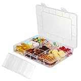 JRJRN 20x14.8CM Klein Snackdose aus Kunststoff mit Fächer, Snackschale mit Deckel, Organizer aus Kunststoff mit Verstellbaren Trennwänden, Aufbewahrungsbox mit Fächer für Snacks Schmuck Kosmetika