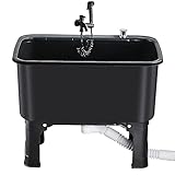 Bodenwischer-Waschbecken für Waschraum, Keller, Geschäft, freistehende Waschwanne, Ausgussbecken, Arbeitsplattenablauf – Wasserhahn inklusive,Black