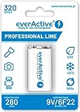 everActive Akku 9V 320 mAh, NI-MH, Block, wiederaufladbar, vorgeladen, höchster Leistung, Professional Line 6F22 HR22 8.4V, 1 Stück - 1 Blisterkarte EVHRL22-320 Weiss