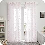 Deconovo Voile Vorhang Transparent Gardinen mit Ösen Gardinenschal mit Muster Wohnzimmer Gardinen, 245x140 cm, Rosa, 2er Set