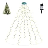 Oiamker Lichterkette Weihnachtsbaum WarmWeiß, 2M 280 LED Weihnachtsbaumbeleuchtung mit Ring und 8 Stränge Lichterkette, Wasserdicht Lichterkette Baum für Weihnachtsbaumschmuck (2M-280L)