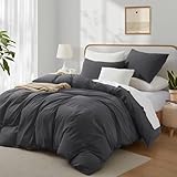 Boqingzhu Baumwolle Bettwäsche 200x220cm Grau Anthrazit Einfarbig Uni Ästhetik Doppelbett Weich Renforce Baumwollbettwäsche Bettbezug 200x220cm und 2 Kissenbezüge 80x80cm mit Reißverschluss