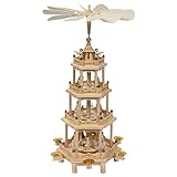 Große Weihnachts-Pyramide 4 Motive in 4 Etagen, H: 55 cm, Naturtöne, handbemalt im Kunsthandwerks-Stil