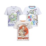 Disney Toy Story Jungen T-Shirt für Kleinkinder und große Kinder, 3er-Pack, Weiß/Grau, 7