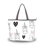Hengpai Einhorn-Handgezeichnete Elemente, Damen-Tragetasche, Reißverschluss, große Handtaschen, Multi5, Large
