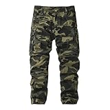 Herren Cargo Pants Camouflage Klassische Jogginghose Militär Klettern Jagd Wandern Outdoor Sport Lange Camouflage Baumwolle Leicht Breit Trekking Freizeit, militär-grün, 28
