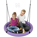 AIYAPLAY Nestschaukel Ø98 cm Verstellbar Kinderschaukel bis 100 kg, Tellerschaukel Gartenschaukel für 3-8 Jahre Kinder, Outdoor, Lila
