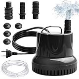Mini Wasserpumpe, 45W 2600L/H Aquarium Pumpe Teichpumpe Ultra Leise Brunnen Pumpe Springbrunnenpumpe Tauchpumpe Klein, Fontänenpumpe mit 3 Düse(15/19/25mm), Sprühhöhe 2.6m+1m Schlauch+1.4m kabel