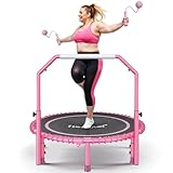 JOY SPOT! Mini Fitness Trampolin, Ø102cm Faltbares Trampoline mit Bungee-Seilen & verstellbarem Griff, Maximale Belastung 204kg, Rebounder Trampolin Indoor Outdoor mit springseile für Heimtraining
