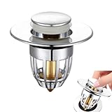 Waschbeckenstöpsel-Ersatz, universeller Pop-Up-Waschbeckenstöpsel mit Messing-Bounce Kern, Edelstahl-Push-Typ-Badewannenstöpsel mit Abflusssieb, Haarfänger für Waschbecken, Küche und