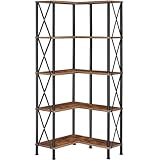 HOOBRO Bücherregal mit 5 Ebenen, industrielles großes Eckregal, L-förmiges Regal, hohes Lagerregal, bodenstehendes Eckregal, Standregal, für Wohnzimmer, Schlafzimmer, Büro, Vintagebraun EBF60SJ01
