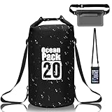 Gucass Dry Bag wasserdichte Tasche 20 L, Wasserfeste Beutel Packsack mit Doppeltem Verstellbarer Tragegurt, Waterproof Bag Für Schwimmen Bootfahren Kajak Wassensport, mit Bauchtasche IPX8 Handyhülle