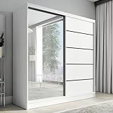 A&J MöbelLand Schwebetürenschrank mit Spiegel, 200 cm, 2 Türen, Schwarz (Weiß)