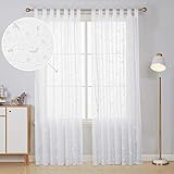 Deconovo Voile Vorhänge Schlaufenschal Transparent Gardinen mit Schlaufen Wohnzimmer, 245x140 cm(HöhexBreite), Weiß, 2er Set
