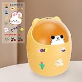 Rubessia Tischmülleimer mit Deckel, Cartoon Mülleimer mit süßen Aufklebern, Süße Cartoon Tisch Mülleimer, Klein Mülleimer Kinderzimmer, Mülltonne Klein Papierkorb, Table Trash Bin 19×12cm (Gelb)