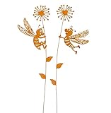 Storm's Gartenzaubereien Gartenstecker Deko Tiere 2 lustige Bienen mit Pusteblume zum Stecken in Rostoptik - 38cm hoch