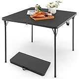 COSTWAY Klapptisch quadratisch 86x86cm, Campingtisch klappbar, Gartentisch mit HDPE-Tischplatte & Tragegriff, Balkontisch für 4 Personen, tragbarer Esstisch für Küche, Garten, Camping (Grau)