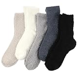 Abeillo 5 Paar Kuschelsocken Damen,Flauschige Socken aus Korallenfleece,Wintersocken Warme Elastizität Schlafsocken,Haussocken für Winter,Weihnachten(A)