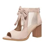 Sandalen mit Absatz für Damen, Sandalen, Sommer, bequem, offener Zehenbereich, für Kleider und Partyschuhe, Peep Toe, mit Knöchelriemen, bequem, mit Absatz, Sommerschuhe, Beige C, 39 EU