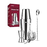 Cocktail Shaker, Cocktail Set Geschenk, Premium Boston Shaker 800ML 600ML Geschenkset, Cocktailshaker Bar Zubehör Set, Cocktail Shaker Edelstahl, Shaker für Cocktails Mixer löffel 6 Teiliges Barkeeper