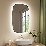 S'AFIELINA Badspiegel mit Beleuchtung Oval LED Badspiegel 95 × 60 × 2,5 cm (H × B × T) mit Touch-Schalter, Dimmbar 3 Lichtfarbe Einstellbare, Beschlagfrei, Memory-Funktion, Spiegel mit Beleuchtung
