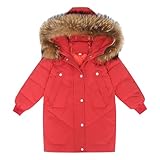 Lite Jacken für Mädchen, modischer Kindermantel, Jungen, Mädchen, dicker Mantel, gepolsterte Winterjacke, Kleidung, Mädchenmantel, Größe 36 - 38, rot, 10-11 Years