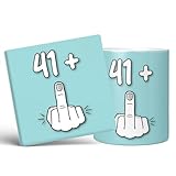Mug Monster Tasse zum 42. Geburtstag, Aufschrift 'I Am 41 + 1, Geschenk für 42 Jahre alt', Keramik-Kaffeetasse/Tasse, Geschenk für Männer oder Frauen, extra große und riesige Tasse erhältlich, 325 ml