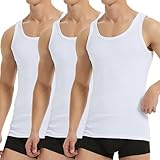 Falechay Unterhemd Herren Tank Top 3er Pack Baumwolle Feinripp ärmellos Muskelshirtst Männer Sportunterhemden Weiß S