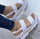 Damen Sommer Sandalen 2022 Plateau Sandalen Keilabsatz Lässige Strandschuhe Plus Size Damen Sandalen,Weiß,41