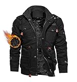 TACVASEN Herren Winterjacke Warme Arbeitsjackensjacke Bomberjacke Fliegerjacke Mantel (XL, Schwarz)