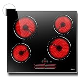Glaskeramikkochfeld 4 Zonen Kochfelder Sensor-touch Control Kochfeld Autark 60cm, 6000W, 9 Leistungsstufe, verkabelt, kein Stecker