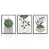 Dazzlewall Salbei Grün Boho Wandbilder Modern Minimalistische Abstrakte Geometrische Leinwand Bilder für Schlafzimmer Wohnzimmer 30x40 cm 3er Set Ohne Rahmen