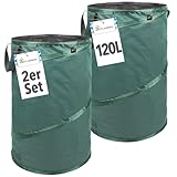 TTL Garden 2x 120L Premium Pop Up Gartensack - 220gsm 600D Oxford Gewebe selbstaufstellend robust & wasserfest - 2er Set 120 Liter – Gartenabfallsack Laubsack Sack Gartenschnitt faltbar