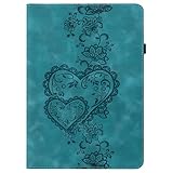 LMFULM® Hülle für Apple iPad 7th/8th/9th Gen 2019-2021 (10,2 Zoll) PU Lederhülle Tasche Case mit Auto Schlaf/Wach Ständer Schutzhülle Flip Cover Lotus der Liebe Druck Grün