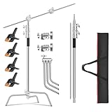 EMART C Stand mit Boom Arm, 300 cm Verstellbares Edelstahl-Beleuchtungsstativ mit 128 cm Haltearm, Kugelgelenk und Verstellbarem Bein für Reflektor, Softbox, Monolight, Regenschirm