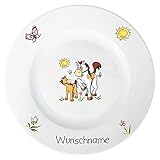 Doriantrade Speiseteller 27cm Kinderteller Teller Porzellan Pferde personalisierbar mit Wunschname Name Kindergeschirr mit Namen personalisiert