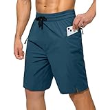 Tansozer Kurze Hosen Herren Schnelltrocknend Shorts Herren Sommer Wasserabweisend Strandhose Surf Shorts Elastisch Verstellbar Mit Tunnelzug und Reißverschlusstasche Pfauenblau L