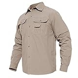 MAGCOMSEN Herren Langarmhemd Us Army Hemd Shirt Leicht Outdoor Wanderhemd Herren Sommer Schnelltrocknendes Safari Hemden Freizeit Arbeitsshirt Angeln Jagd Tropenhemd Khaki L
